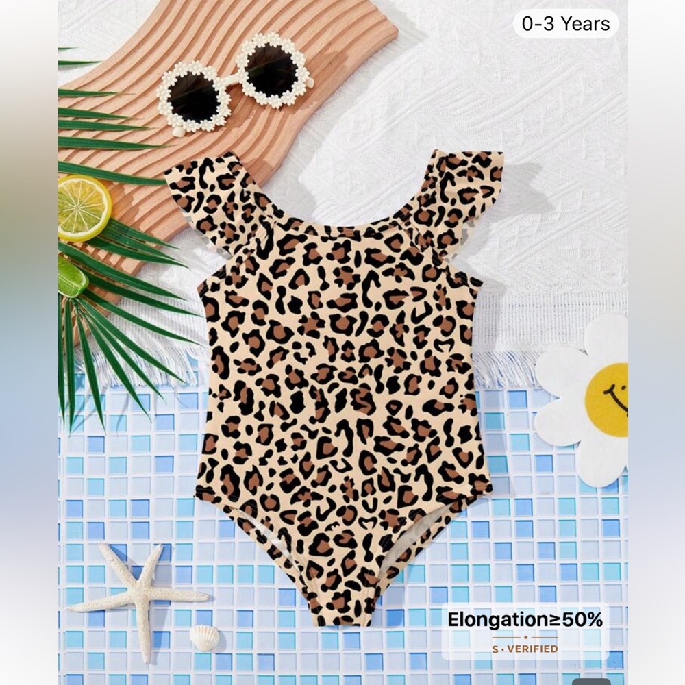✨FREE with bundle purchase✨SHEIN Leopard Print Ruffle Strap One-Piece Swimsuit